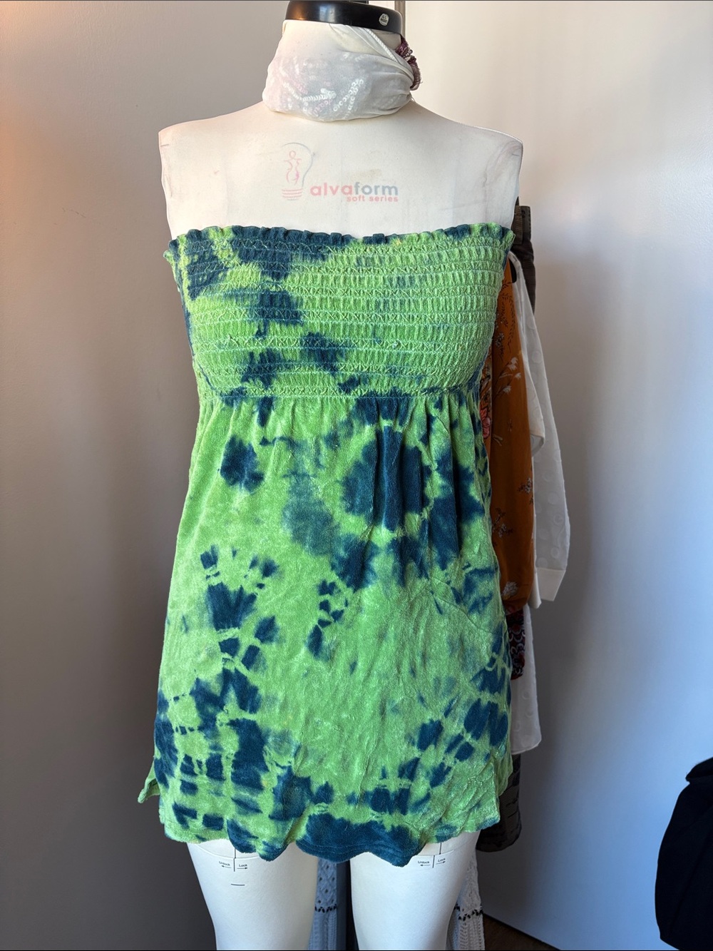 Juicy Couture Green & Blue Tie-Dye Strapless Tube Top